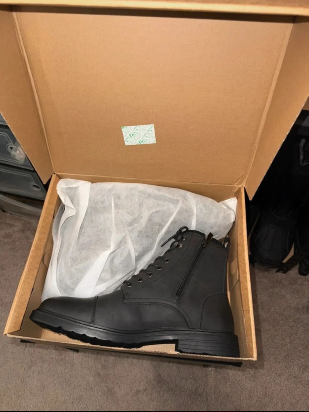 Men's Lace-Up Cap-Toe Combat Boots - Charcoal Gray